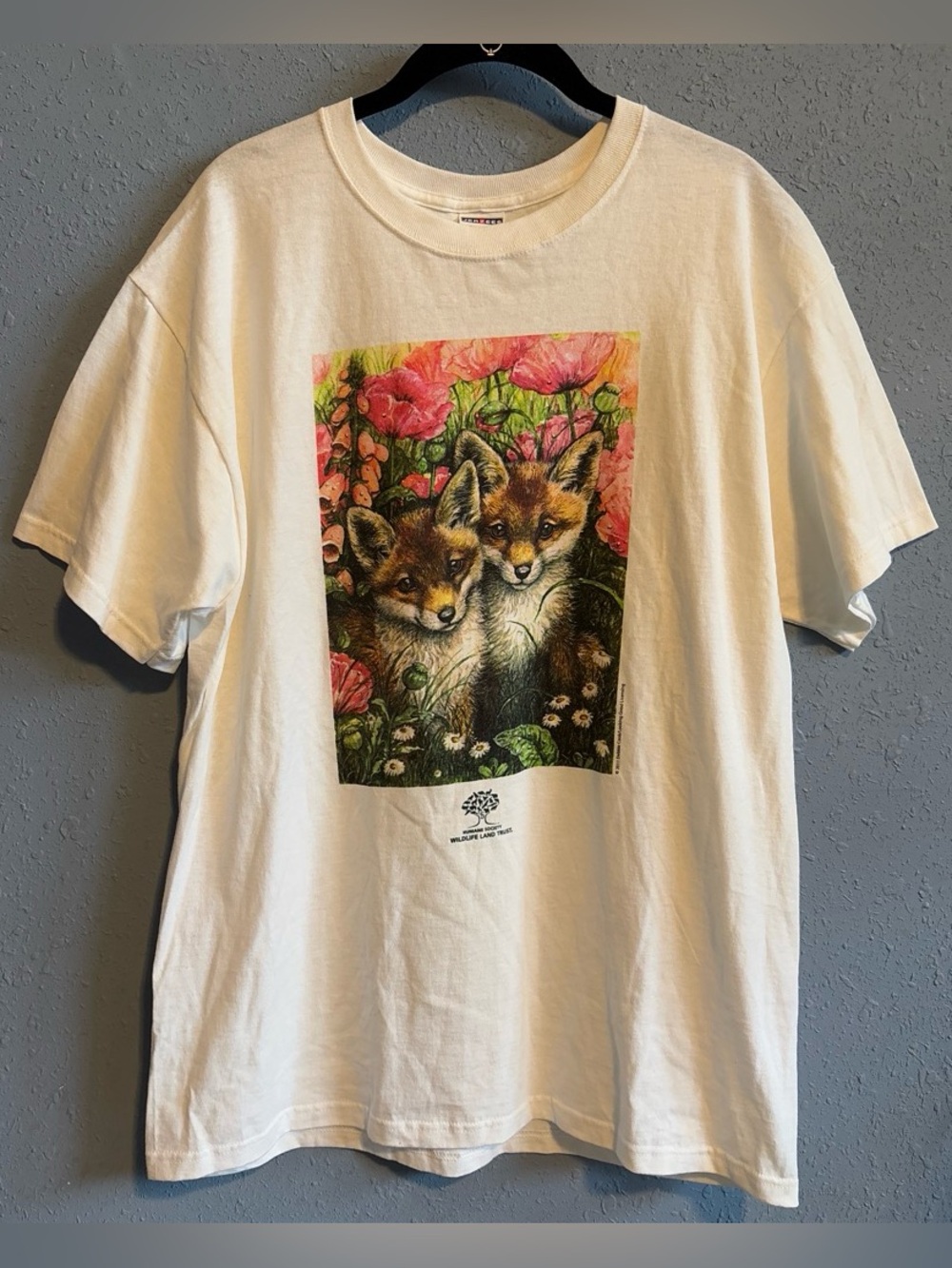 Jerzees Cream Short Sleeve Tee with Fox Pups Art